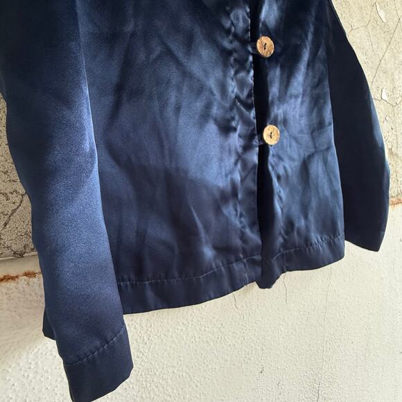 Vintage California Dynasty Blouse Sleeveless Silky Top Navy Button Front Vest L - Picture 4 of 5